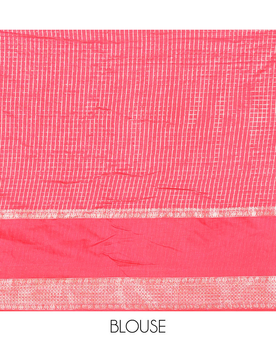 Black zari checked Assam cotton saree, contrast traditional zari design border, zari design pallu, and a contrast zari design blouse