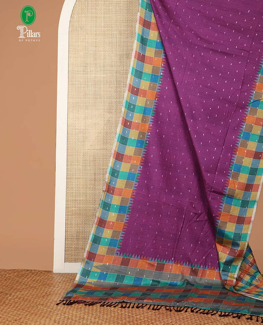 Wine thousand butta zari design kathan silk saree with checks border & checks design pallu & checks blouse