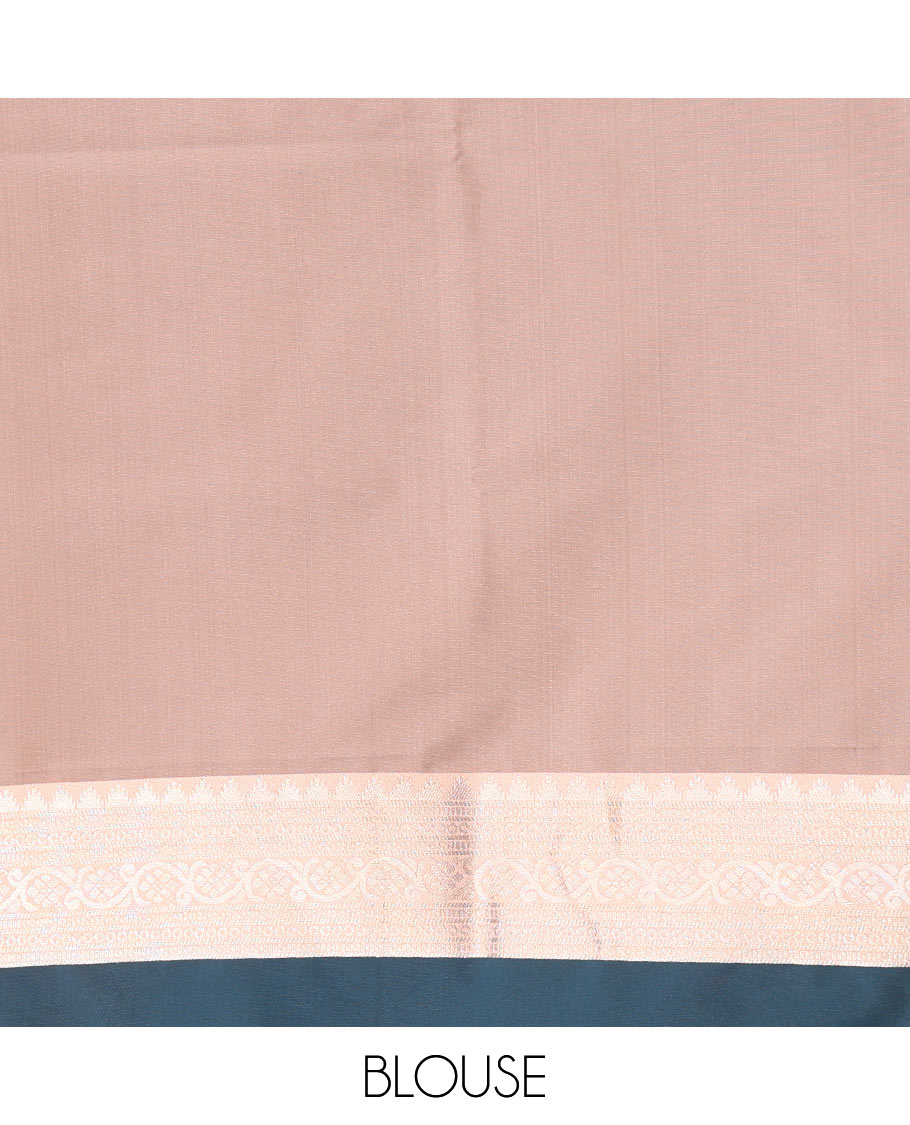 Teal mango design semi soft silk saree with contrast border & grand pallu along with plain blouse