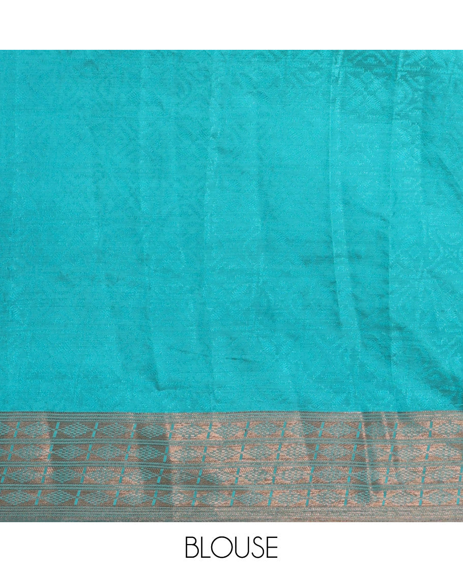 Blue embossed thread weave art tussar saree, copper zari border & pallu of intricate designs
