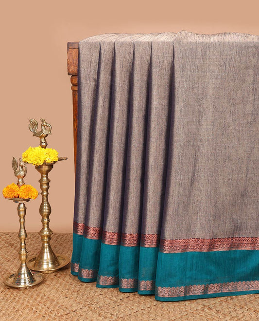 Elephant grey kicha tissue saree with contrast zari bentex border & zari pallu along with contrast blouse