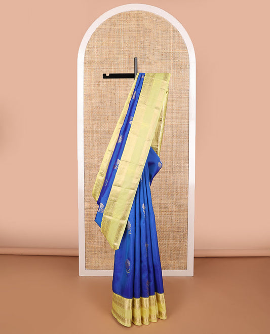 Blue flower buttas vasundhara elite silk saree with contrast intricate zari design border & floral design pallu
