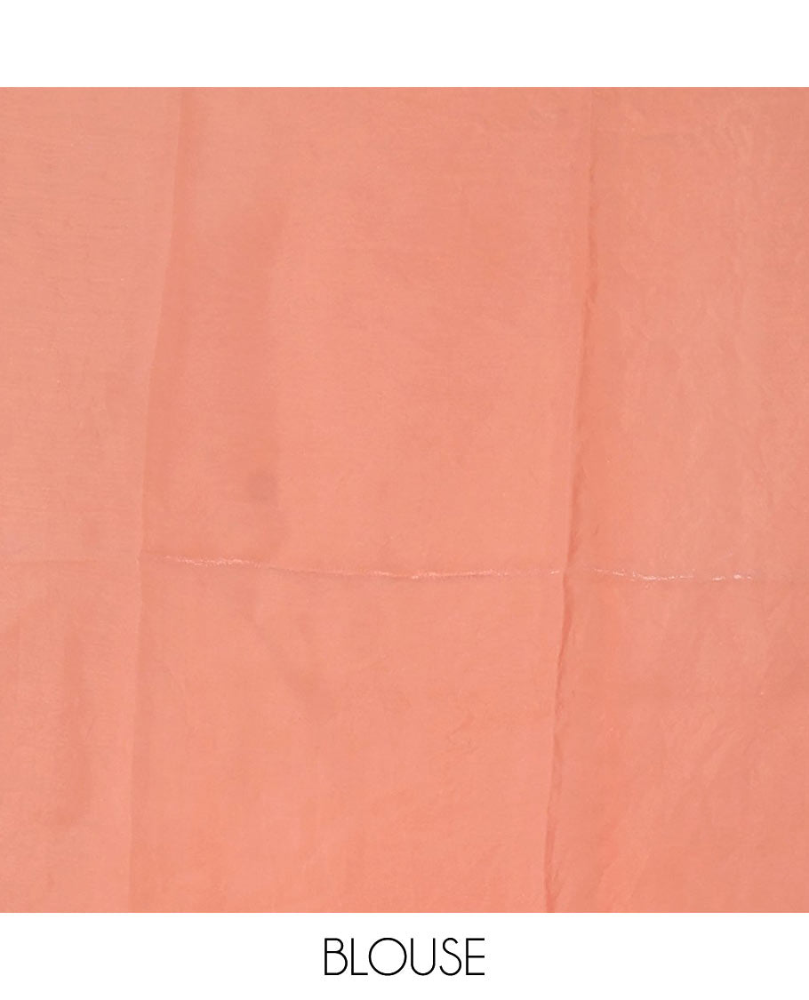 Borderless orange tie-dye-style printed fendy satin saree, self-pallu with tassels & plain blouse