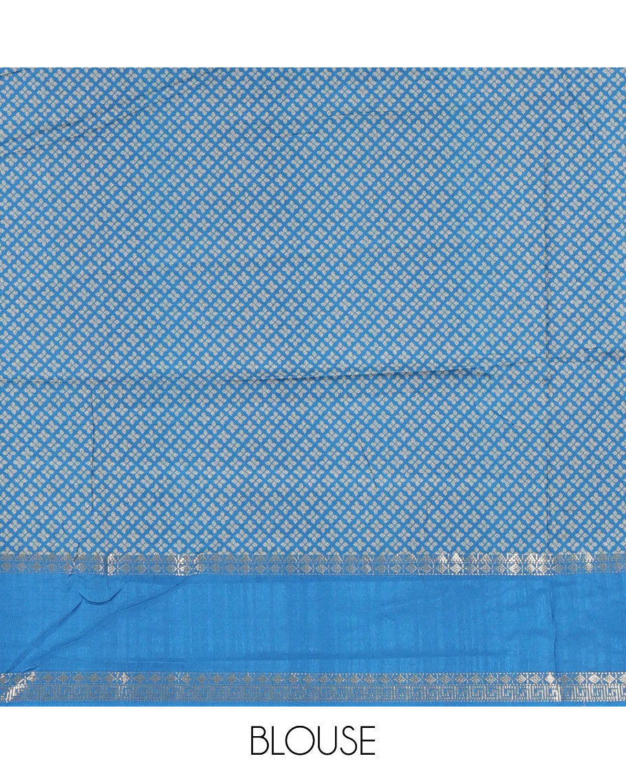Honey floral, manga and striped katan silk saree, contrast rettai pettu temple border of diamond and Greek key design, jaal pallu, and contrast printed blouse