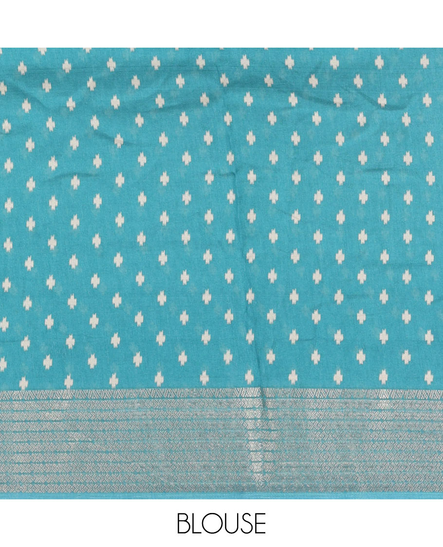 Blue Bandhani motifs printed viscose moss chiffon saree, zari design border, shibori-style pallu & blouse of zari & print work