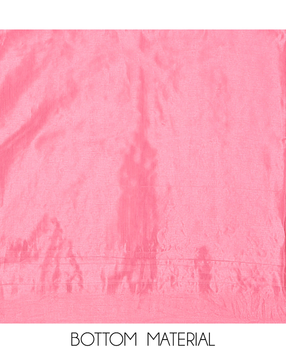 Cream-Pink Organza Material Chudidar, Floral Thread Embroidery Top, Contrast Bottom, and Embroidered Scallop Dupatta