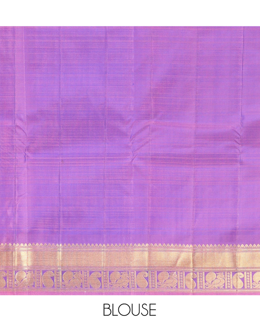 Blue Vasundhara Silk Saree, Woven with Zari Buttas, a Contrast Border of Manga and Mayil Designs, Grand Pallu, and a Contrast Blouse