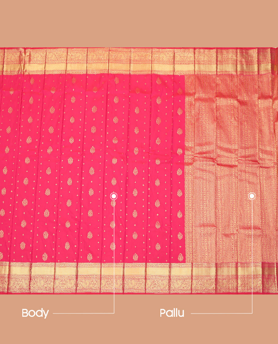 Pink Traditional Zari Butta Budget Silk Saree