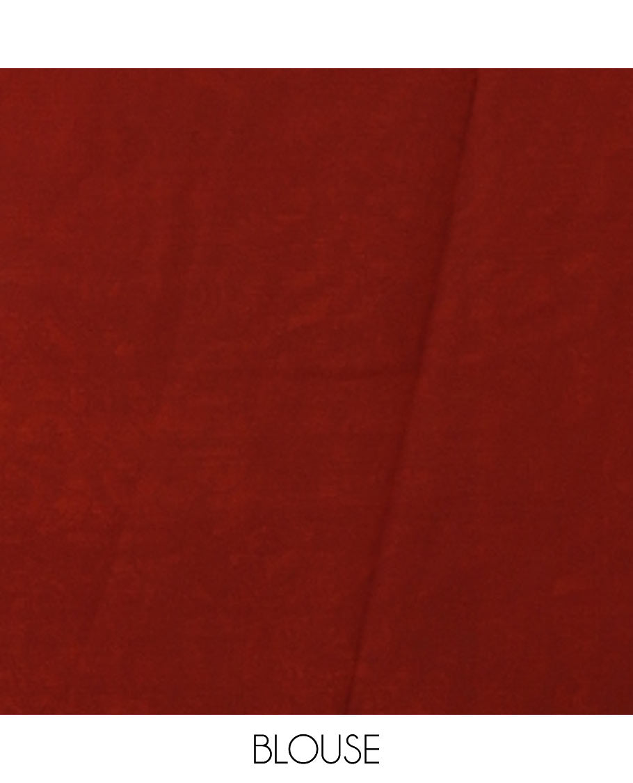 Maroon intricate paisley printed kimaya saree, floral printed border, paisley printed pallu & contrast printed blouse