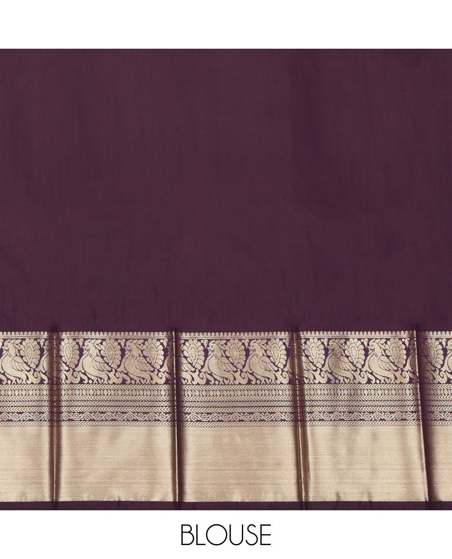 Brown Budget Silk Saree, Enhaced with Floral-Circular Buttas, a Contrast Traditional Peacock Zari Border, a Grand Pallu and a Contrast Blouse