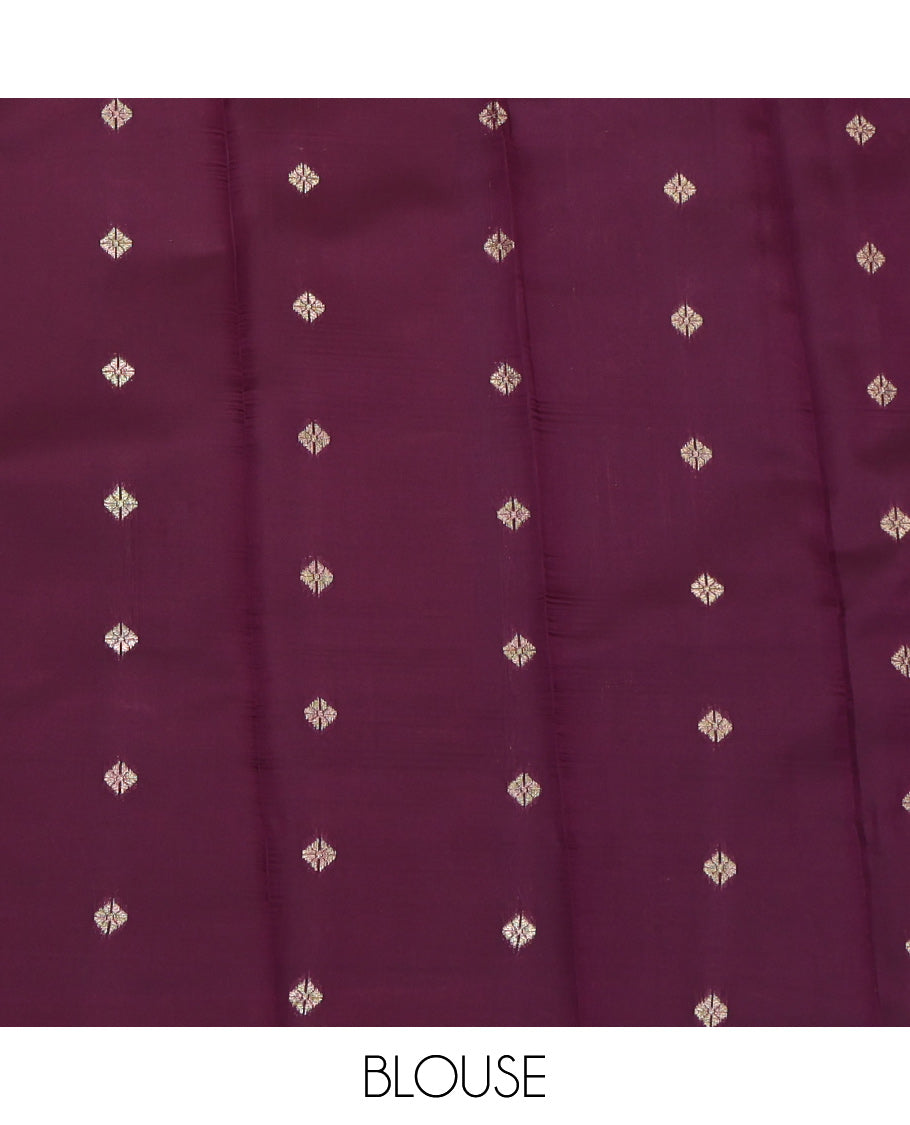 Green Litchi Saree, Enriched with Zari Buttas and Stripes, a Contrast Traditional Zari Border, a Grand Pallu, and a Contrast Blouse