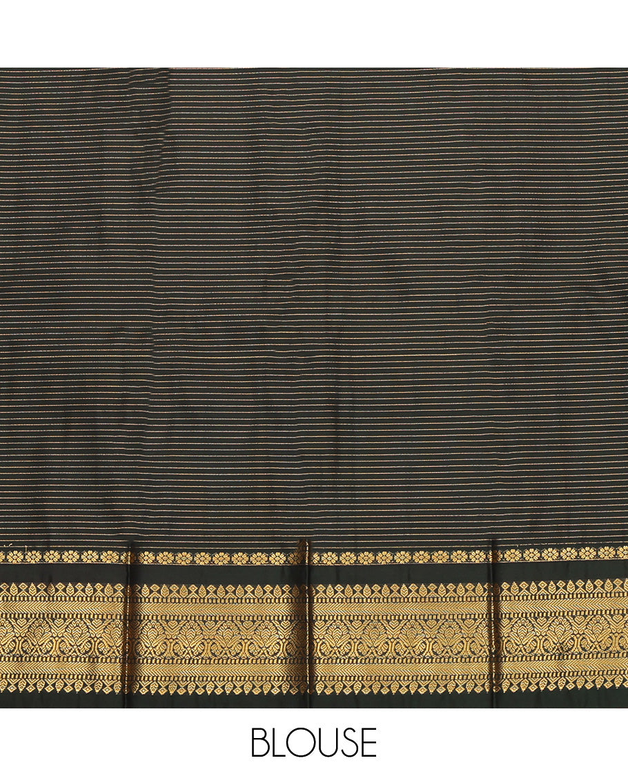 Grey Budget Silk Saree, Adorned with Zari Buttas and Stripes, Complemented by Contrast Traditional Zari Border, a Jaal Pallu and a Contrast Blouse