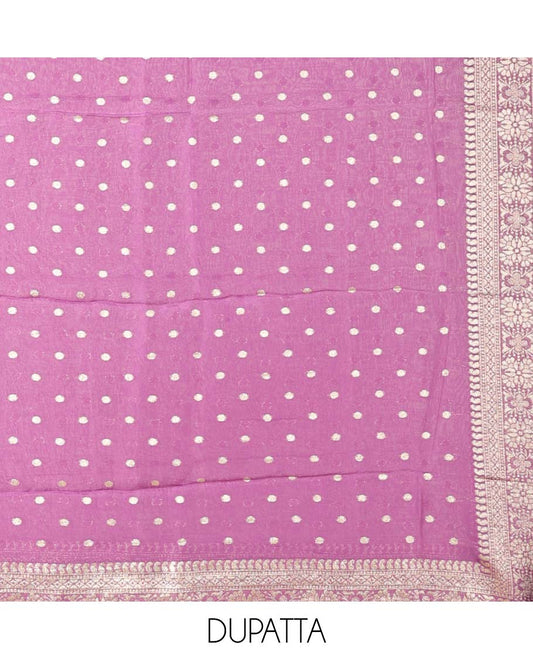 Purple material chudidhar set, floral print & embroidered top, plain bottom & buttas dupatta