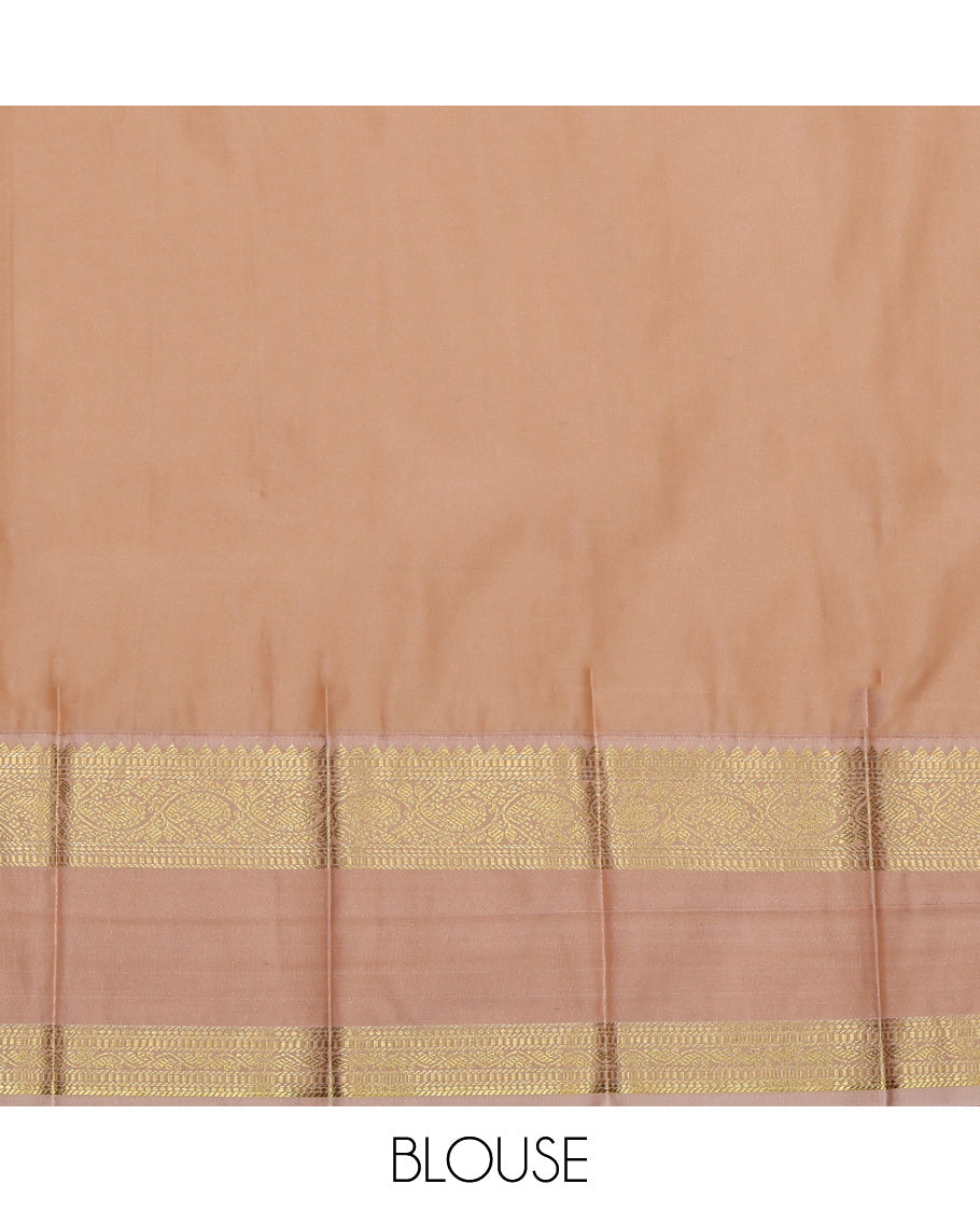 Orange Budget Silk Saree, Embellished with Zari Buttas on Its Body, Complemented by a Contrast Traditional Zari Design Rettai Pettu Border, Intricately Designed Pallu, and Paired with a Contrast Blouse