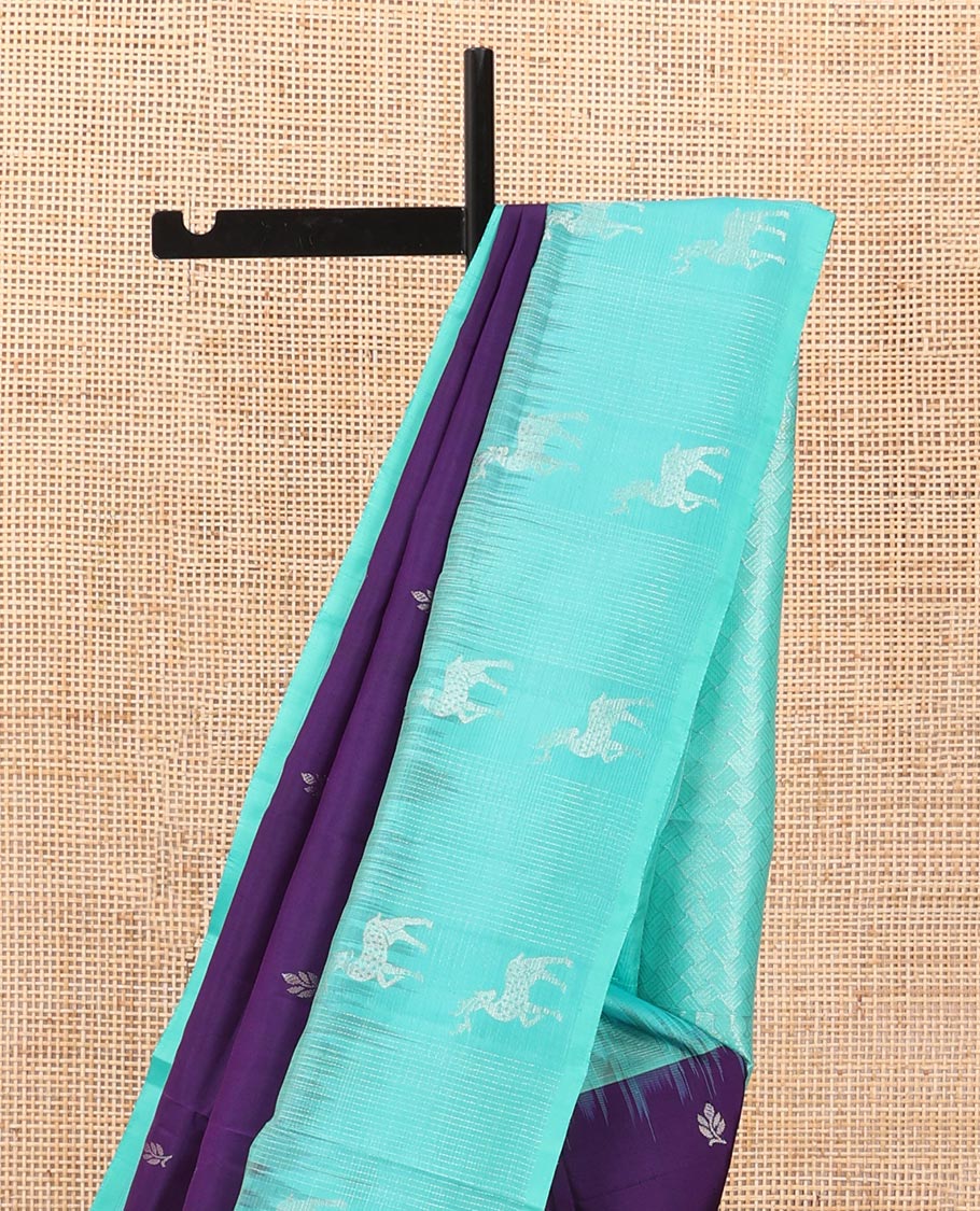 Eggplant purple zari buttas soft silk saree,  contrast maan motifs border & Payadi kattam pallu