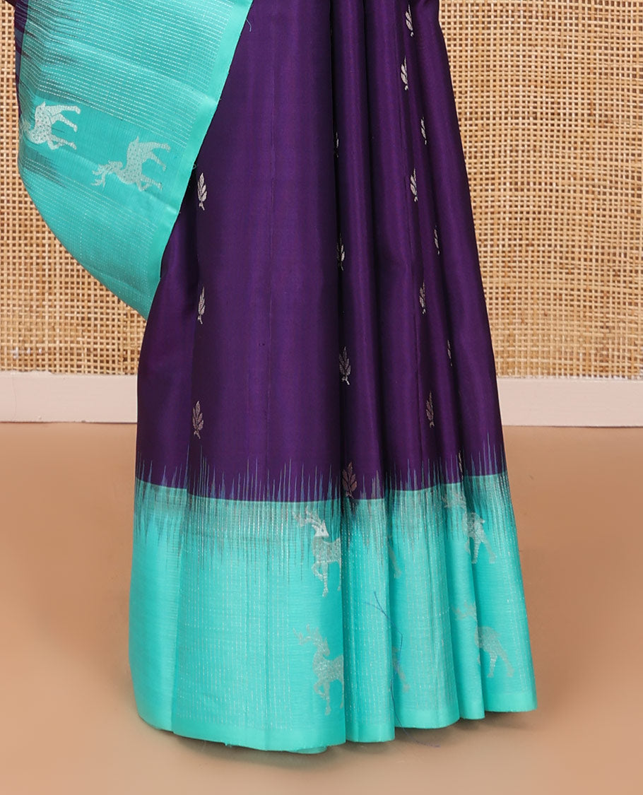 Eggplant purple zari buttas soft silk saree,  contrast maan motifs border & Payadi kattam pallu