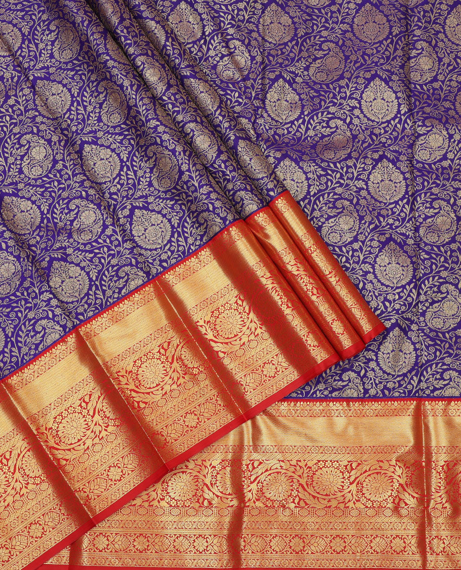 Violet Art Silk Pavadai Material, Decked Up with Jacquard Design, Contrast Traditional Zari Design Border, and Comes with a Contrast Blouse