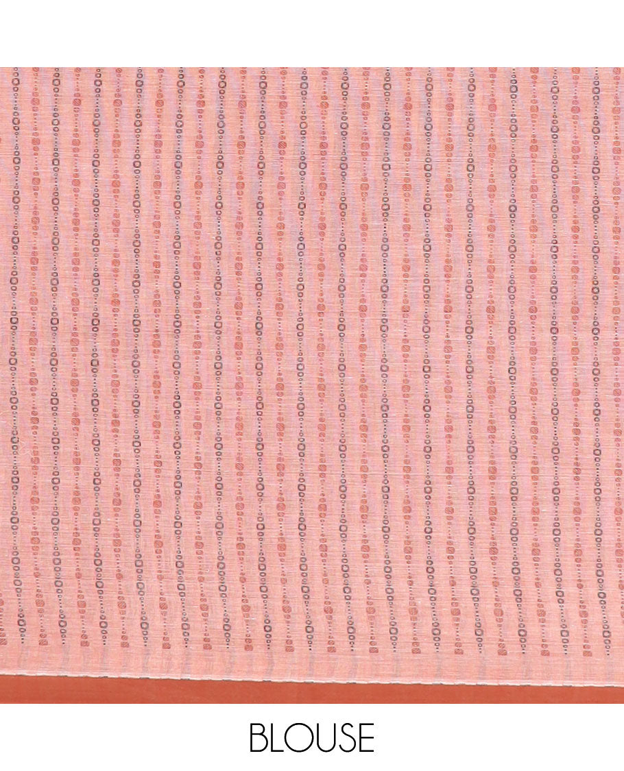 Pink buttas and striped coimbatore cotton saree, contrast plain border and pallu of Swan motifs