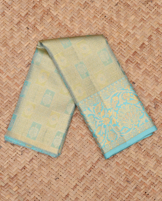 Blue Pure Silk Navarathna Pavadai Material Set