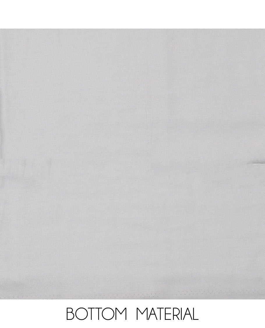 Blue material churidar set, floral printed and embroidered top, contrast plain bottom, and a sequins embroidered dupatta