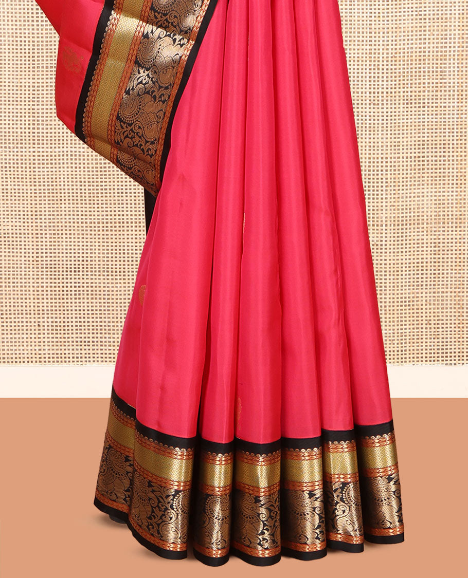 Red Vasundhara Lite Silk Mix Saree, Beautified with Yaali and Chakram Buttas, a Contrast Korvai Border of Mayil Kann and Yaali Designs, Grand Pallu, and a Contrast Blouse