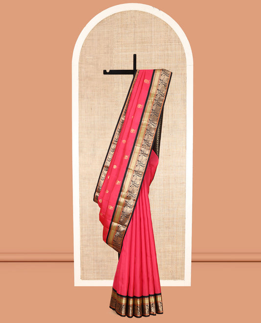 Red Vasundhara Lite Silk Mix Saree, Beautified with Yaali and Chakram Buttas, a Contrast Korvai Border of Mayil Kann and Yaali Designs, Grand Pallu, and a Contrast Blouse