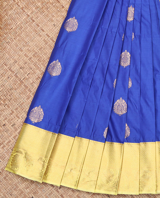 Royal Blue Budget Silk Saree, Ornamented with Zari Buttas, Contrast Traditional Zari Border, Jaal Pallu, and a Contrast Blouse