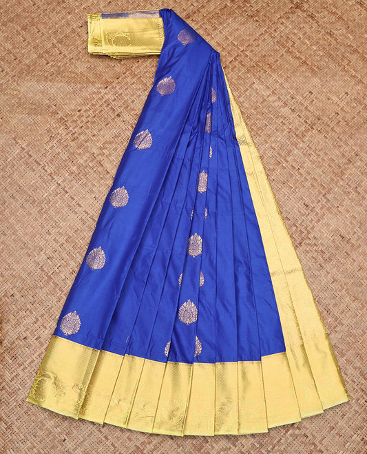 Royal Blue Budget Silk Saree, Ornamented with Zari Buttas, Contrast Traditional Zari Border, Jaal Pallu, and a Contrast Blouse