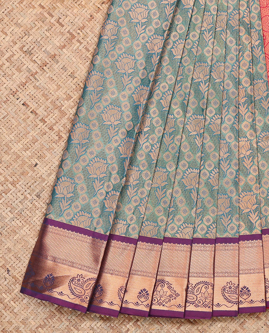 Blue Budget Silk Saree, Enriched with Jacquard, Complemented by a Contrast Traditional Zari Border, Grand Pallu, and a Contrast Blouse