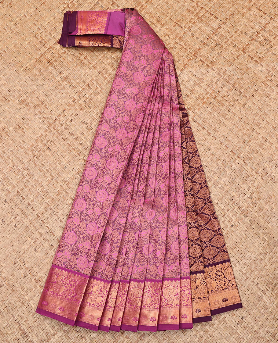 Purple Budget Silk Saree, Meticulously Crafted with Jacquard Design, Complemented by a Contrast Traditional Zari Border, Jaal Pallu, and Contrast Blouse