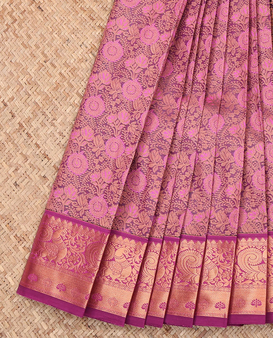 Purple Budget Silk Saree, Meticulously Crafted with Jacquard Design, Complemented by a Contrast Traditional Zari Border, Jaal Pallu, and Contrast Blouse