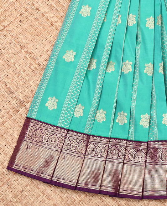 Blue Budget Silk Saree, Majestically Detailed with Zari Buttas and Stripes, Complemented by a Contrast Traditional Border, Grand Pallu, and Contrast Blouse