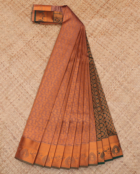 Pale Brown Budget Silk Saree, Sparsely Woven with Jacquard Design, a Traditional Zari Border, Contrast Grand Pallu, and a Contrast Blouse