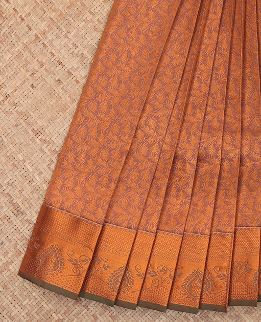 Pale Brown Budget Silk Saree, Sparsely Woven with Jacquard Design, a Traditional Zari Border, Contrast Grand Pallu, and a Contrast Blouse