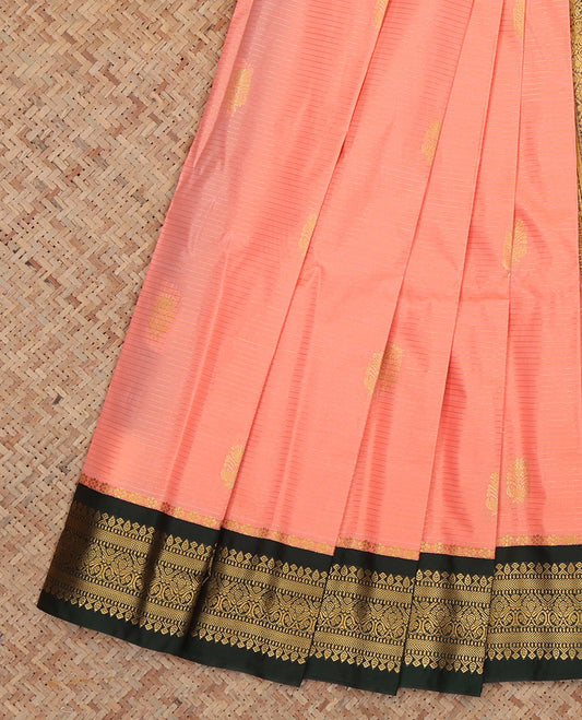 Pink Budget Silk Saree, Graced with Zari Buttas and Stripes, Complemented by Contrast Traditional Zari Border, a Jaal Pallu and a Contrast Blouse