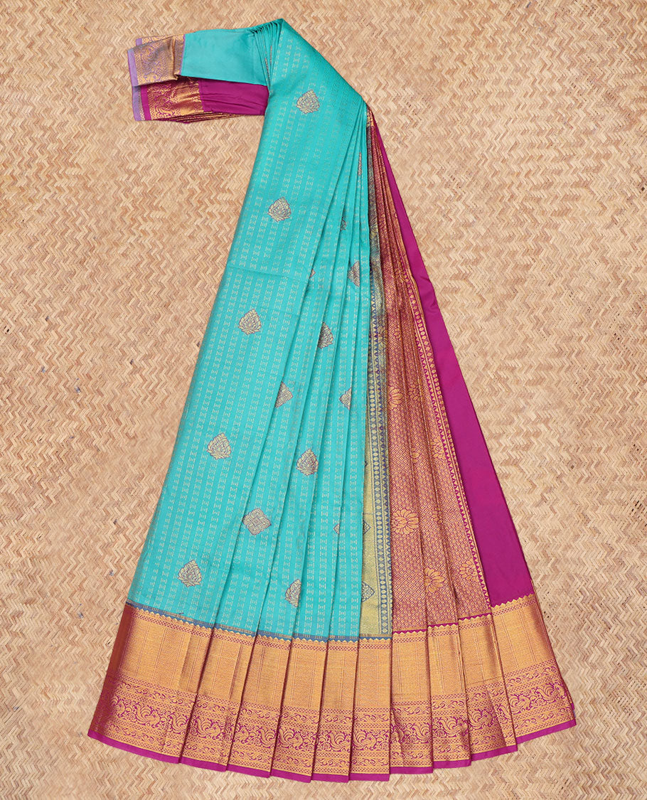 Blue Budget Silk Saree, Accentuated with Zari Buttas, a Contrast Traditional Zari Border, Grand Pallu, and a Contrast Blouse