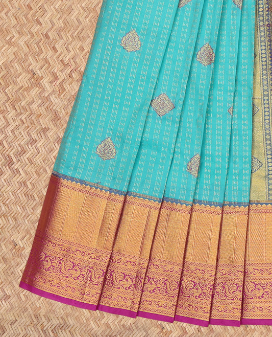 Blue Budget Silk Saree, Accentuated with Zari Buttas, a Contrast Traditional Zari Border, Grand Pallu, and a Contrast Blouse