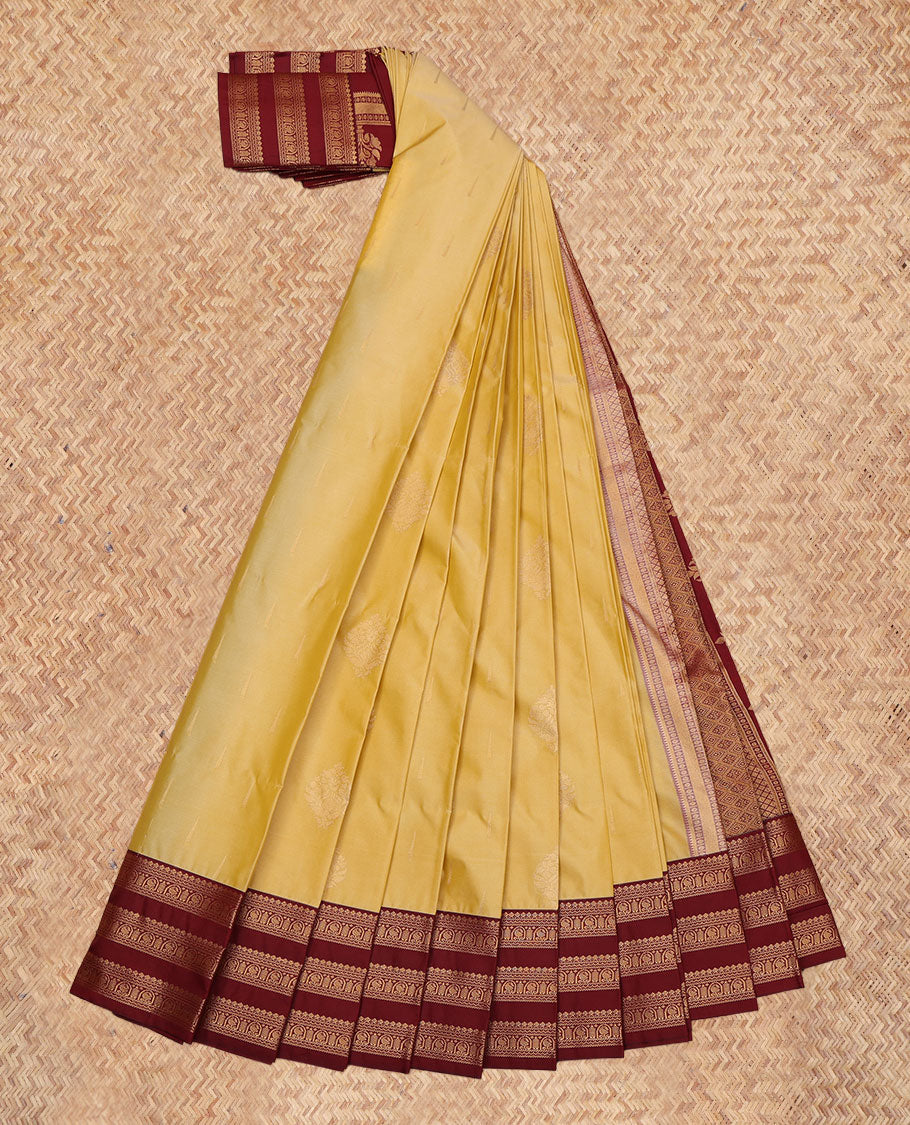Yellow Budget Silk Saree, Finely Crafted with Zari Buttas, a Contrast Traditional Zari Border, Intricate Pallu, and a Contrast Blouse
