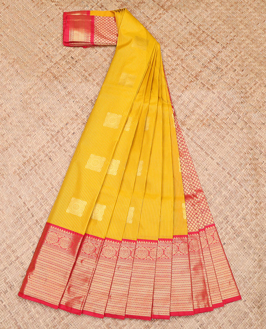 Yellow Zari Butta and Stripes Budget Silk Saree