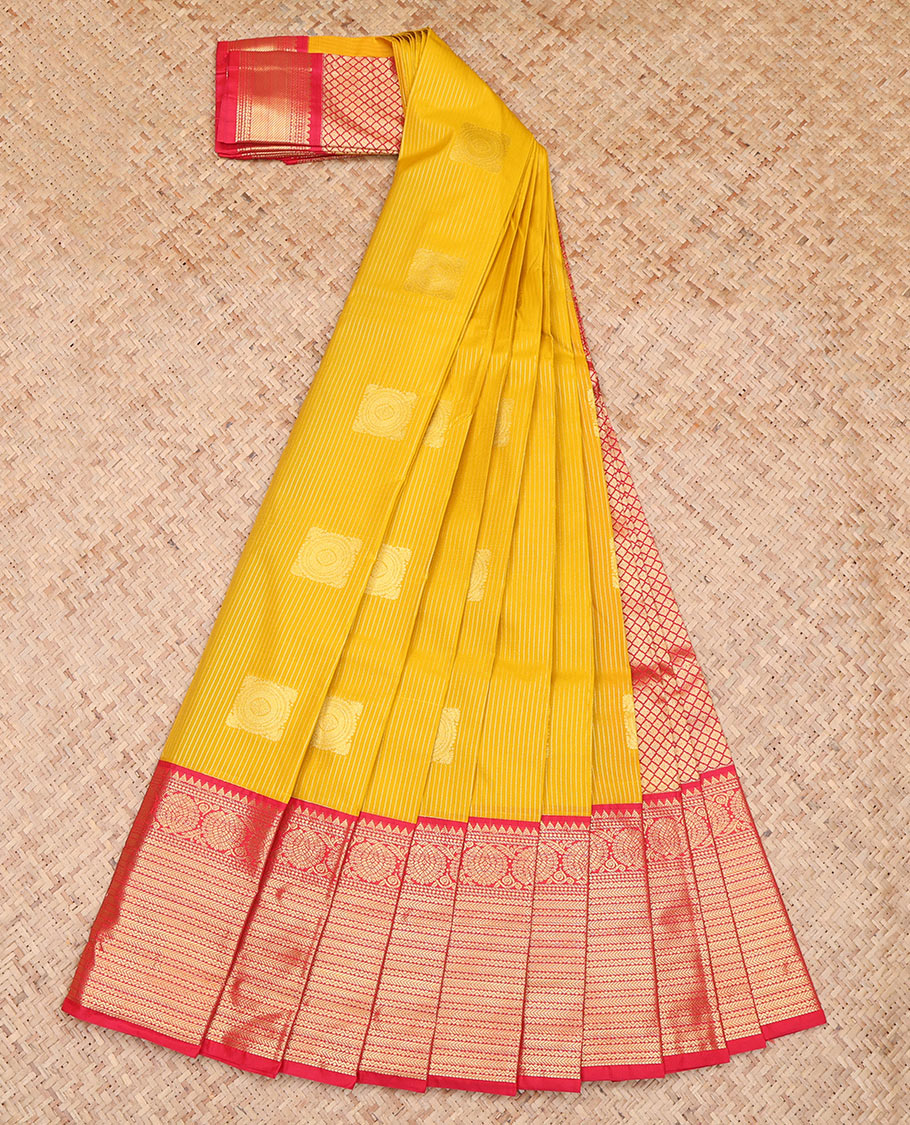 Yellow Zari Butta and Stripes Budget Silk Saree