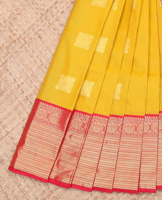 Yellow Zari Butta and Stripes Budget Silk Saree