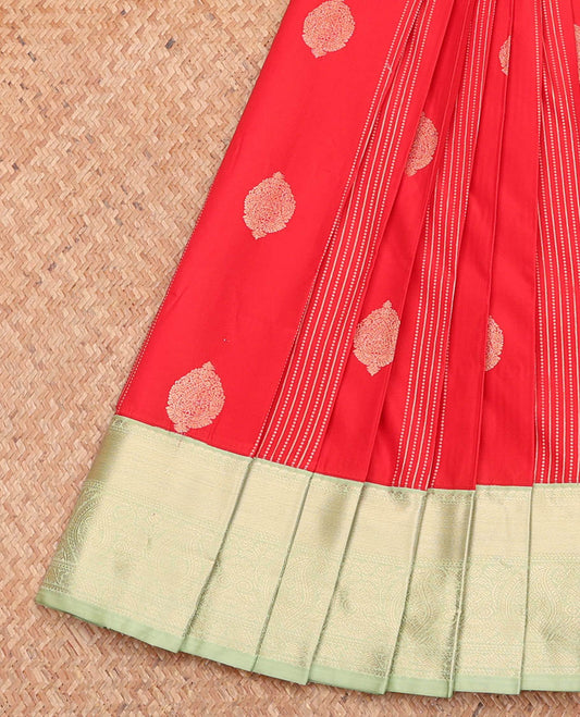Red Budget Silk Saree, Finely Crafted with Zari Buttas, Complemented by a Contrast Traditional Zari Design Border, Grand Pallu, and a Contrast Blouse