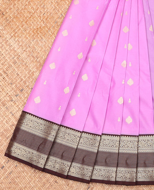 Pink Budget Silk Saree, Subtly Enriched with Zari Buttas on Its Body, Complemented by a Contrast Traditional Zari Design Border, Geometric-Patterned Pallu, and Paired with a Contrast Blouse