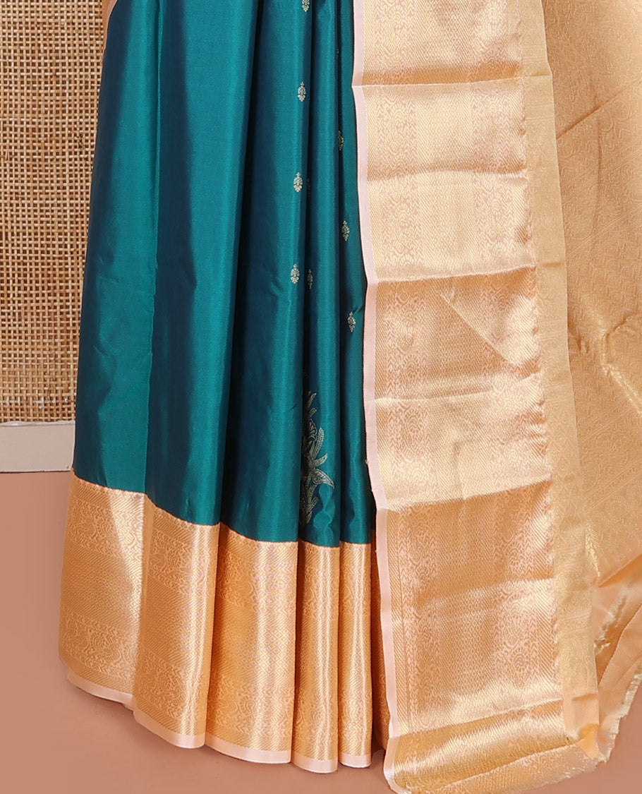 Blue Budget Silk Saree, Detailed with Zari Buttas on Its Body, Complemented by a Contrast Traditional Zari Design Border, Intricately Designed Pallu, and Paired with a Contrast Blouse