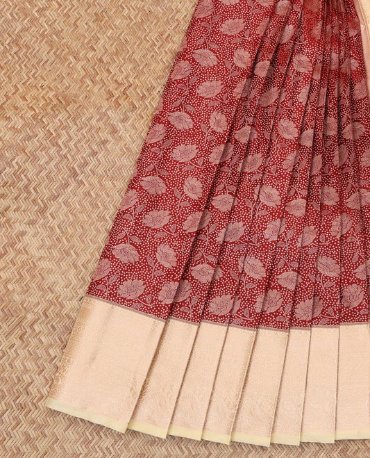 Red Budget Silk Saree, Adorned with Jacquard Design, Complemented by Contrast Traditional Zari Border, a Grand Pallu and a Contrast Blouse