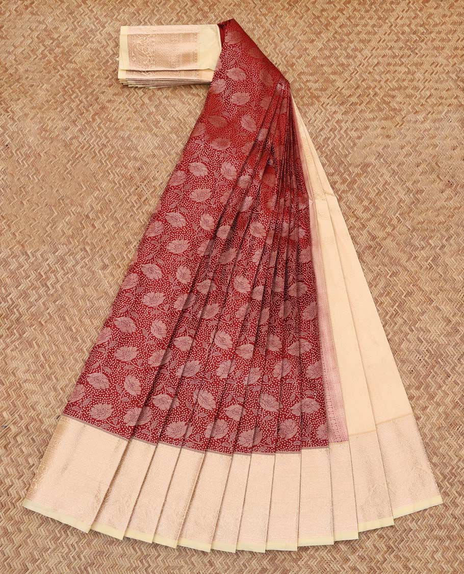 Red Budget Silk Saree, Adorned with Jacquard Design, Complemented by Contrast Traditional Zari Border, a Grand Pallu and a Contrast Blouse