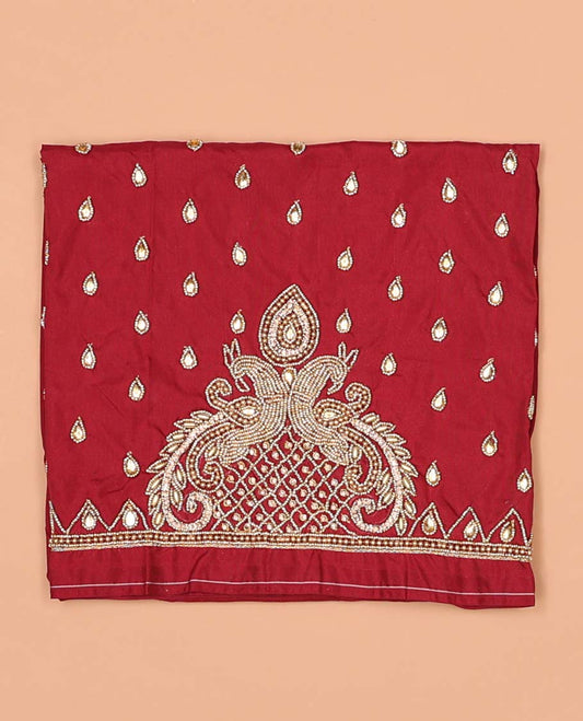 Red geometric, peacok aari embroidered material blouse