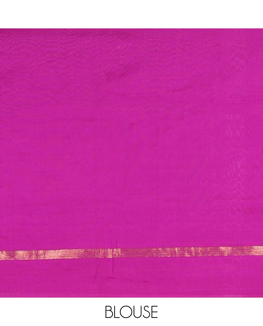 Blue Plain Poly Cotton Saree, Complemented by a Contrast Striped Border, Contrast Striped Pallu, and Paired with a Contrast Blouse