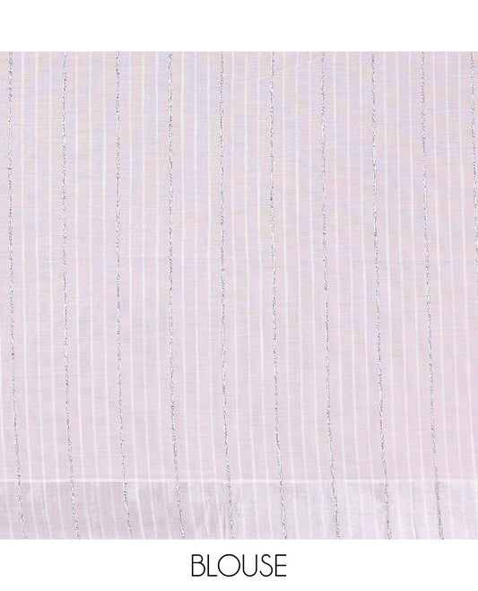 Pastel lavender hand-brushing-style floral printed jute cotton saree, zari & printed border & striped pallu