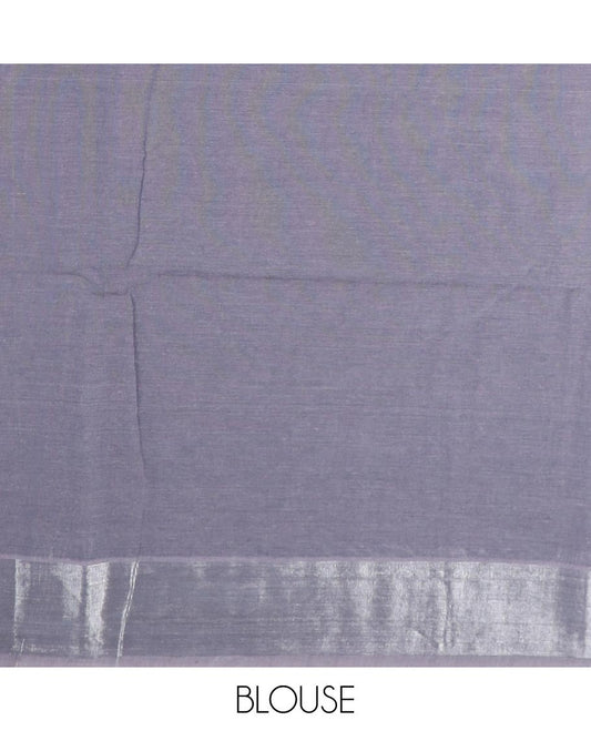 Elephant grey striped jute cotton saree, zari border and zari striped pallu